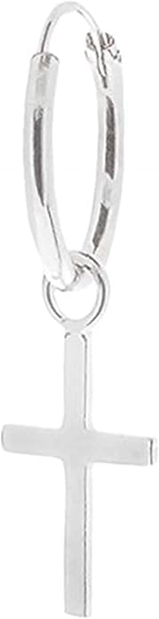 ENTREPLATA Créole En Argent 925 Unisexe – Boucle D’Oreille Moderne Pour Femme Et Homme – 1 Anneau Avec Pendentif Croix – Bijou Symbolique Et Certifié