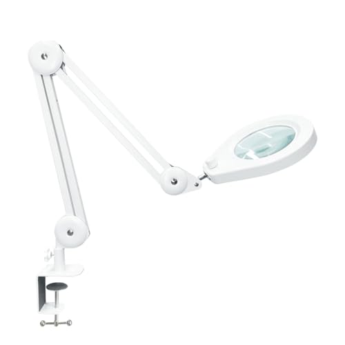 Beyamz LED-Lupenleuchte mit 5-facher Vergrößerung – 105 mm Echtglaslupe, dimmbares Licht (5 Farben, 10 Stufen, 790 LM), Premium-Arm, robuste 6,4 cm Klemme & Drehschalter