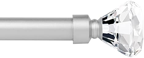 Orger 2 Pack 1 Inch Diameter Crystal Curtain Rod with Diamond Designed Finials, Decorative Single Drapery Rod Adjustabe Length From 22" Extends to 42", Satin Nickel Window Treatment Rod for Home Decor