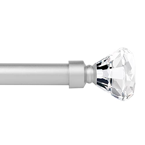 Orger 2 Pack 1 Inch Diameter Crystal Curtain Rod With Diamond Designed Finials, Decorative Single Drapery Rod Adjustabe Length From 22" Extends To 42", Satin Nickel Window Treatment Rod For Home Decor #TOP2