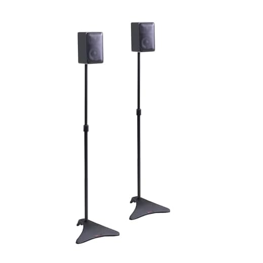 Atlantic Adjustable Height Satellite Speaker Stands, Tool-Free Height Adjustment from 27 to 49 inch, Heavy-Duty Powder-Coated Cast-Iron Base, Integrated Wire Management, 2-pc set in Black (UPDATED)