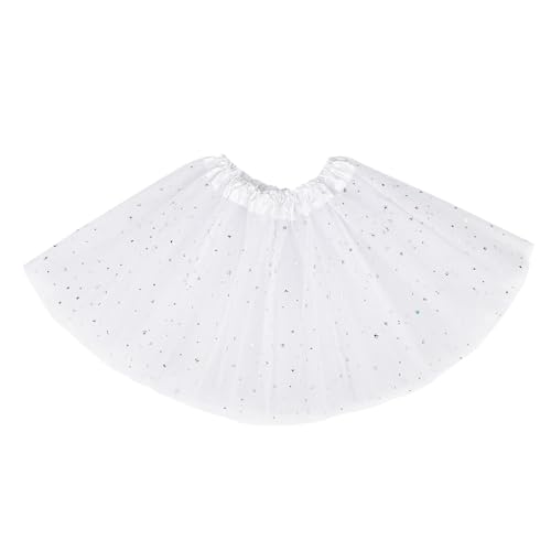 Fepdiu Girls Tutu Skirt 3 Layers Stars Sequins Tulle Toddler Ballet Skirts Girls Tulle Tutu Dance Fit Most 3-10 yrs for Dance Party Costume (White)