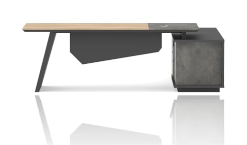 Image of Lakdi The Furniture Co Premium Director L-Shape Table Made in MDF Luxury Modern Office Desk with Made in MDF and Drawers, Shelves, and CPU Storage Space (LDL-584)