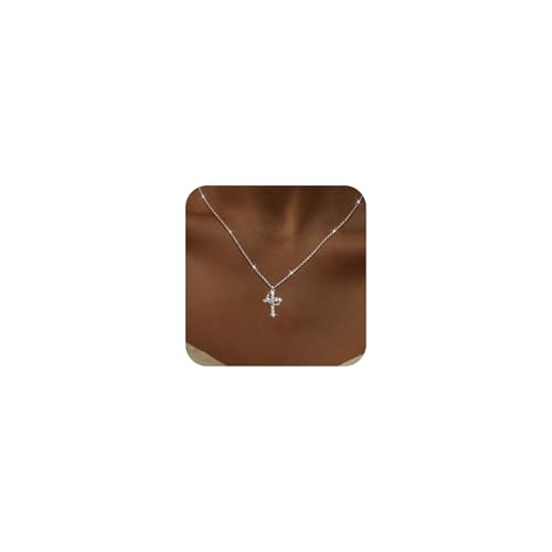 Christmas Gift Crown Cross Necklaces for Women Non Tarnish Dainty 14K Gold/Silver/Rosegold Plated CZ Pendant Necklace for Women Trendy Simple Cross Charm Jewelry for Women