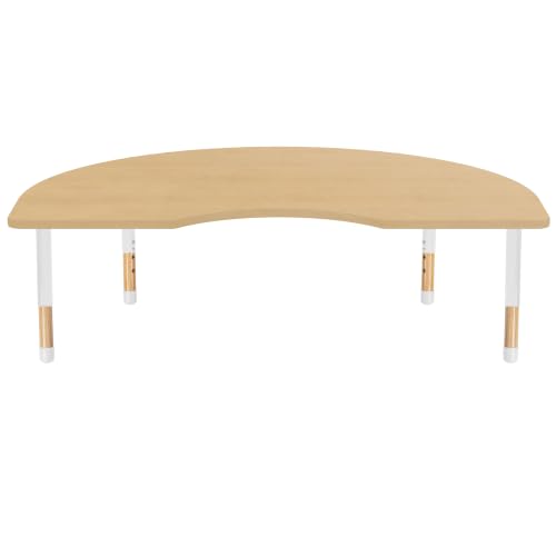 Image of 48 inch x 72 inch Kidney Kids Classroom Table with Adjustable Chunky Wood Legs