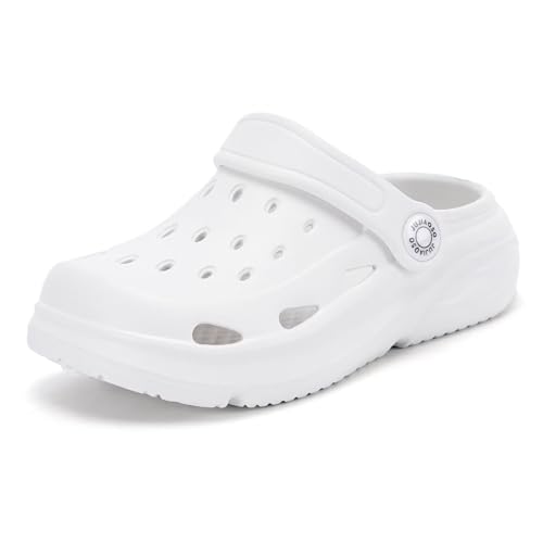 JUJIAOSO Kids Girls Boys Clogs Garden Shoes Slip on Water Shoes Toddler Slides Sandals Beach Slipper Children(White,7 Todddler)