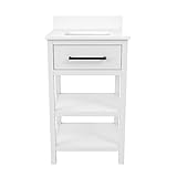 REALROOMS Pisa 20 Inch Bathroom Vanity with Carrera Countertop & 2 Storage Shelves, White