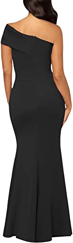 Black Formal Dress for Women Sexy One Shoulder Sleeveless Bodycon Long Maxi Cocktail Party Evening Mermaid Dress with Zipper for Evening Gown