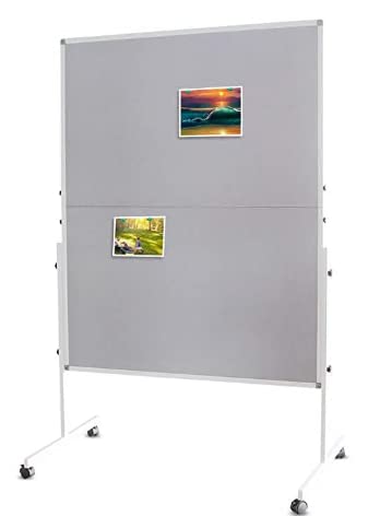 Cork-Felt-Bulletin-Board-Gray-on-Wheels-60-x-48-Inchse-Large-Reversible-Notice-Board-Aluminum-Frame-Double-Sided-Foldable-Cork-Board-for-Classrom Cork Felt Bulletin Board (Gray) on Wheels, 60 x 48 Inchse Large Reversible Notice Board, Aluminum Frame Double-Sided Foldable, Cork Board for Classrom - Image 1