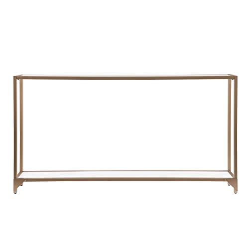 SEI Furniture Bergen 56 inches Long Narrow Metal Console Table, Open Concept Living Space, Glam Style Painted Iron, Gold