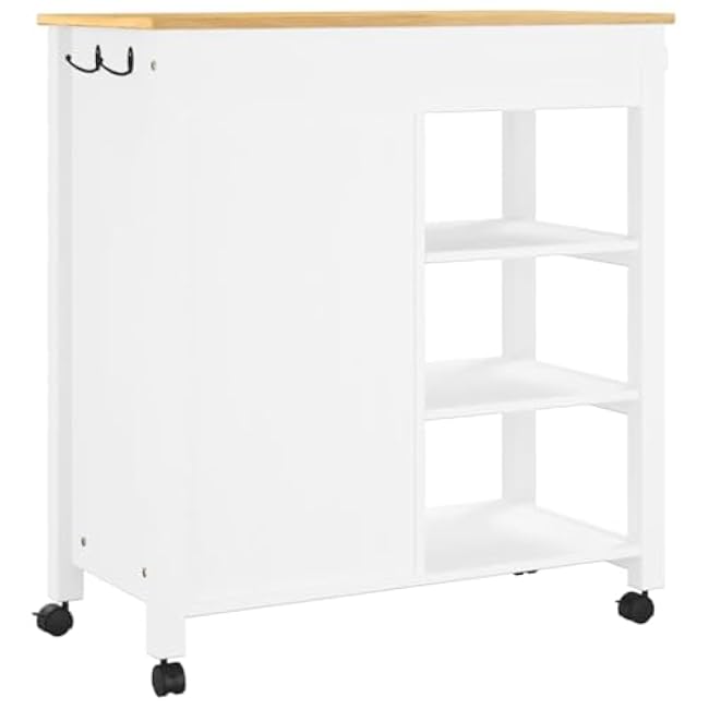 Monza Solid Pine Wood Kitchen Trolley Cart, 33.1x15.7x35.4 White & Honey Wax, Rolling Serving Food Storage with Wheels, Mobile Bar for Dining Room-bs6Yioc3