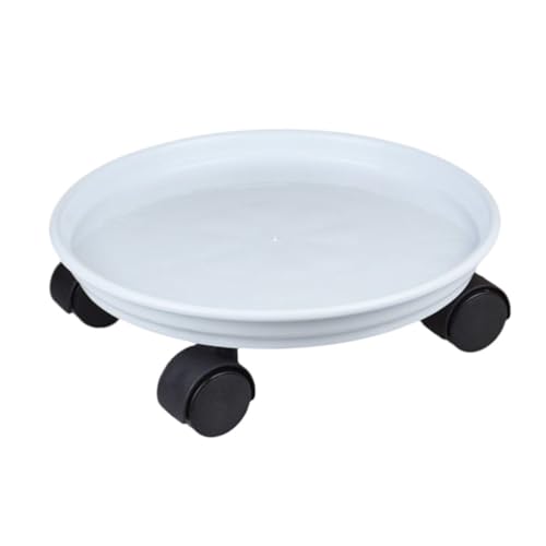 OUYUE Carrito Móvil para Macetas Bandeja Móvil Universal For Maceta con Ruedas, Base For Recolección De Agua, Soporte Redondo De Resina For Flores para Jardín Patio Sala De Estar(White,24.5cm)
