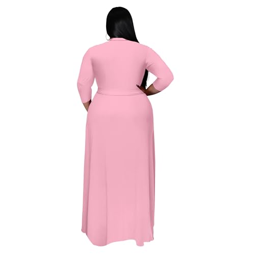 Image of Nmoder Plus Size Maxi Dress for Women - Summer Casual 3 /4 Sleeve Floral Flowy Long Dress with Belt XL- 6XL
