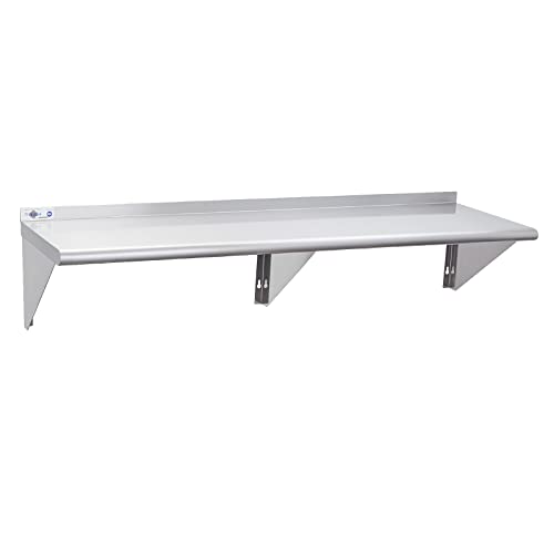 Image of Profeeshaw NSF Stainless Steel Shelf 14 inch x 60 inch, Commercial Wall Shelving | 400 lb, Wall Mounted Metal Shelves, with Backsplash and 3 Brackets, for Restaurant, Bar, Utility Room, Kitchen and Garage