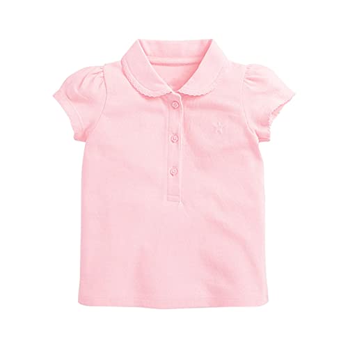 Toddler Girls Ruffle Short Sleeve Lapel Top Summer Cotton Plain Color T Shirts Lace Trendy Birthday Girls' Polo Shirts