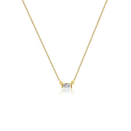 Mideeo Gold Cz Diamond Necklace For Women Dainty Cubic Zirconia Pendant Necklaces 14K Gold Minimalist Baguette Cz Pendant Necklace Gold Jewelry Gifts #TOP4