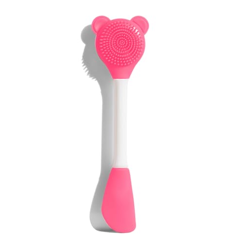 Image of Gleva Silicone Facial Cleansing Brush, Deep Pore Cleansing, Skin Exfoliator, Face Mask Applicator, Soft Silicone Bristles, Pink Bear Shape