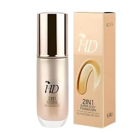 HD 2-in-1 Liquid Foundation 60ml | Waterproof Full Coverage Foundation | Long Lasting Matte Finish | Lightweight Face Makeup | Ivory Shade 01-image-41