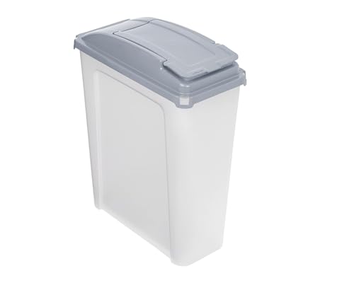 Image of 25L Slim Recycling Bin with Colour Coded Flap Lid – Durable Heavy Duty Plastic Kitchen Rubbish Bin, Narrow Waste Dustbin for Home, Office or Utility Room (Clear/Cool Grey)