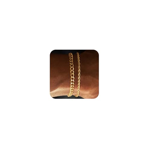 Mens Bracelet, 14K Gold Plated/Streling Silver Bracelets for Men Layered Cuban Rope Chain Bracelets 3mm/5mm Dainty Bracelets for Mens 6.5-9 Inches Gold/Silver Jewelry for Men Gifts