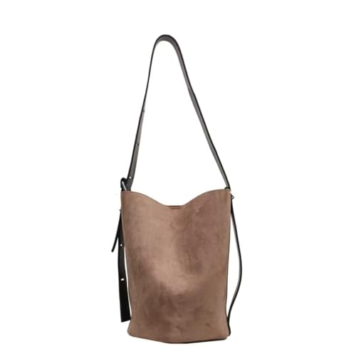 Image of Women Suede Bucket Shoulder Bag Fashion Vegan Leather Slouchy Hobo Bag Office Tote Handbag Crossbody Designer Purse