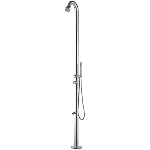 HEATGENE Outdoor Shower System, Showerhead, Wand Hand Shower, Foot Spout Rinse, Outdoor Shower Stand for Outside/Poolside/Patio Drench Shower - Brushed Cover