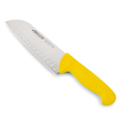 Arcos Série 2900 - faca Santoku com alveolos, lâmina de aço inoxidável NITRUM de 180 mm - pega injetada em polipropileno, cor amarela