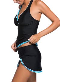 Evaless Plus Size Tankini Bathing Suits For Women Two Piece Halter Padded Push Up Swimsuit Tummy Control Drawstring Swimwear With Skirt Bottom Black Xxx-Large #TOP2