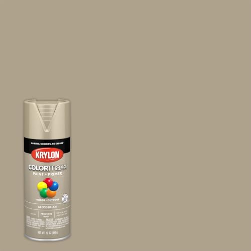 Image of Krylon K05526007 COLORmaxx Spray Paint and Primer for Indoor /Outdoor Use, Gloss Khaki, 12 Ounce (Pack of 1)