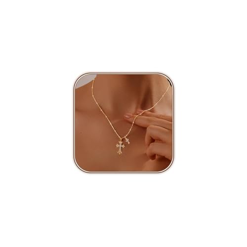 Double Cross Necklace 18K Gold Plated Cross Pendant Necklace Diamond Big Cross Charm Link Chain Choker Delicate Faith Jewelry