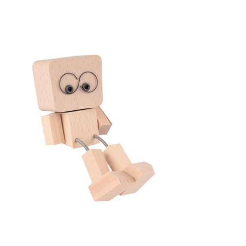 EliphonTowne Shaking Wooden Man Figure - Cute Shaking Wooden Man with Shaky Legs, Unique Creative Figure for Car, for Home Decor, Magnetic Figurine Ornament, for Friends and Family (Glasses)