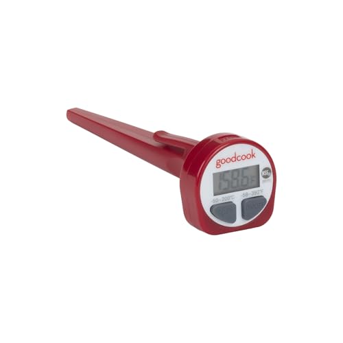 GoodCook Everyday Digital Food Thermometer Instant Read with Stainless Steel Probe, Fahrenheit & Celsius Display & Includes Storage Sleeve, Red