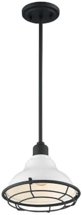 Nuvo Newbridge-1 Light Small Pendant in Farmhouse Style-9.75 Inches Wide by 8.25 Inches High-Gloss White/Black Finish