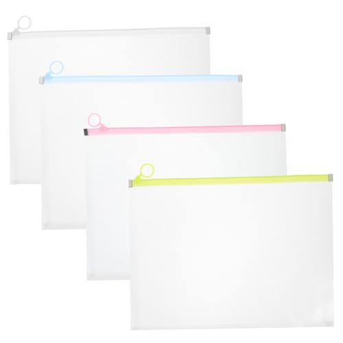 HEALEEP 4個 透明で厚手のファイルフォルダ 文具用大容量ファイルポケット 軽量 持ち運び簡単 書類収納 整理に