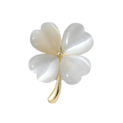 Image of Cats Eye Clover 4 Leaf Brooch Pin for Women Men Unisex Gold Plated Fashion Love Heart Shaped Flower Brooches Lapel Pins luck Decor Dress Accessories St Patrick's Day Birthday Holiday Jewelry Gift Souvenir