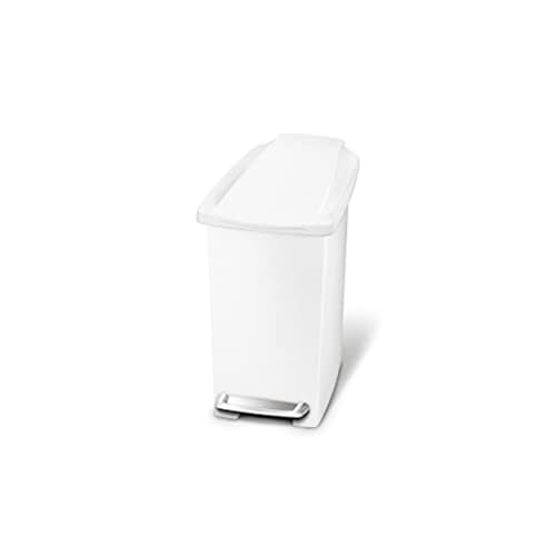 simplehuman CW1332 10L Slim Pedal Bin, Small Bin for Bathroom Bedroom Office, Strong Steel Pedal, Slim Space-Saving Shape, White Plastic