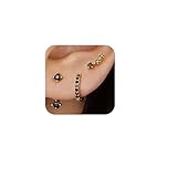 Gold Black Earrings for Women, Black Hoops Studs Jacket Earring Stacks for Multiple Piercing, Hypoallergenic 925 Sterling Silver Post Trendy Jewelry Gifts