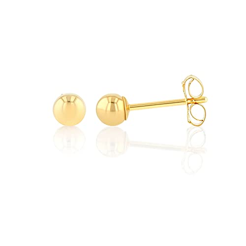 Ioka - 14K Yellow Gold 3mm Round Plain Bead Ball Stud Earrings with Push Back