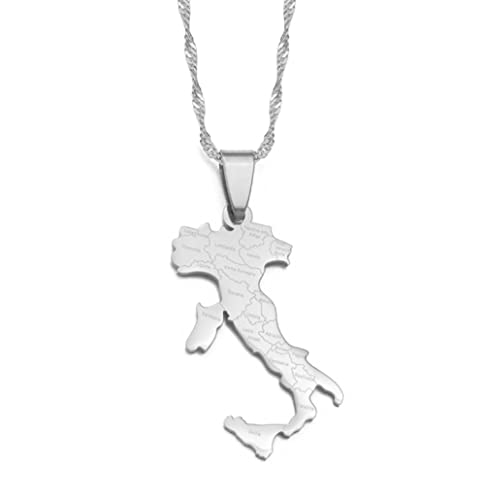 Stylish-Art Italie avec des Villes Nom Carte Mode Pendentif Et Chaîne Colliers,National Italien pour Femmes Hommes Cartes Géométrie Bijoux Amulette...