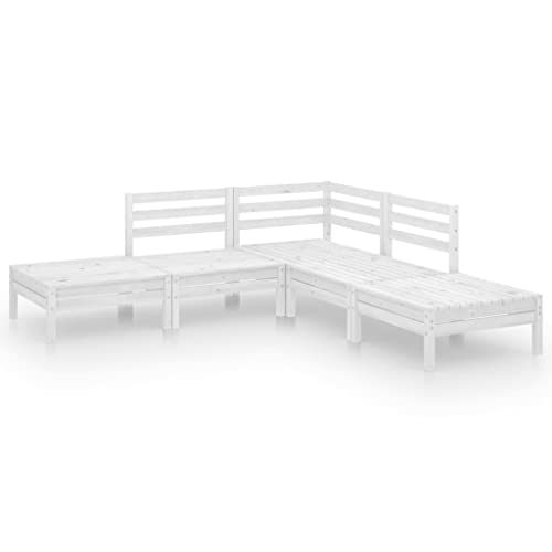 vidaXL Bois de Pin Massif Salon de Jardin 5 pcs Mobilier de Patio Meubles d'Extérieur Ensemble de Meubles de Terrasse Mobilier de Jardin Blanc