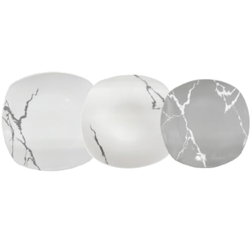 Service de vaisselle 18 pièces pour 6 personnes | Porcelaine blanche et grise, design moderne marbré élégant | usage quotidien, occasions spéciales,...