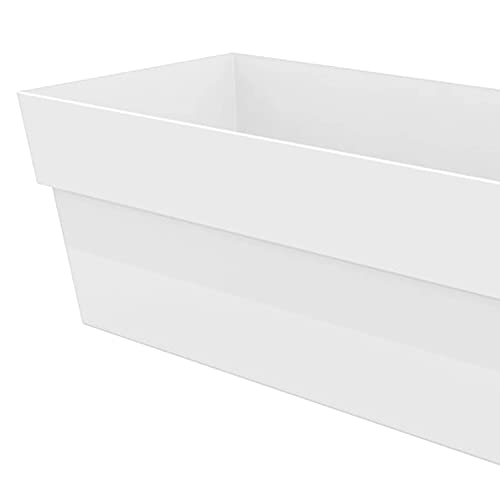 Bloem Finley Deck Rail Rectangle Planter: 24" - Casper White - Matte Finish, Fits Rail Sizes 3"-6", 100% Recycled Plastic Box, For Indoor And Outdoor Use, Gardening, 7.5 Gallon Capacity #TOP6