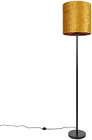 Qazqa QAZQA - Klassiek | Antiek Klassieke vloerlamp zwart kap goud 40 cm - Simplo | Woonkamer | Slaapkamer | Keuken - Stof Langwerpig - E27 Geschikt voor LED - Max. 1 x 60 Watt