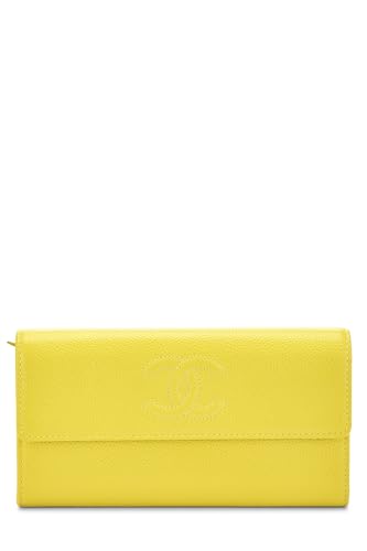 Pre-Loved Yellow Caviar Classic Long Flap Wallet, Yellow