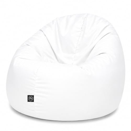 PATCH HOME 2 in 1 Funktion Sitzsack Sessel Bean Bag Sitzsäcke Gaming mit Reißverschluss bereits befüllt - Ø 125cm - Weiss – Ansicht 1
