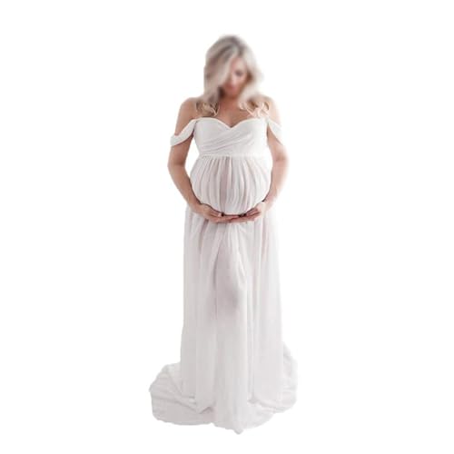 HdjjLtor Vestido Maternidad Sesión Fotos con Hombros, Accesorios Fotográficos Vestidos Mujer Vestido Embarazo Elegante Festivo Largo para Mamá Fiesta Festiva Mujer Embarazada,Blanca,XL