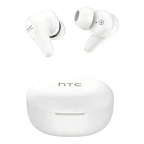 HTC True Wireless Earbuds Plus Active Noise Cancellation, in Ear Headphone Bluetooth 5.3 with USB C Charging Case, 4 Mics ENC Clear Calls, Deep Bass Stereo Sound, IPX5 Waterproof for iOS and Android