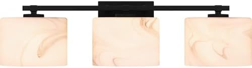 Quoizel Mather Bath Vanity Lights, 24 Inch 3-Light Lighting Fixtures Over Mirror, Matte Black with Marbled Glass Shade, 40W G9 Base Bulbs, Transitional Wall Mount Light for Bathrooms, Dresser or Sink