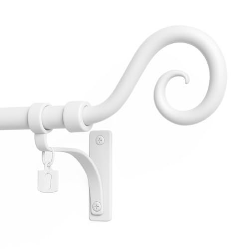 TIENDA EURASIA – Juego Barra Cortinas Extensible Deco | Material Metal | Diseño Arabesque | Medidas 19 mm Extensible 120-210 cm (Blanco)