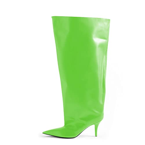 THESHY Women's Pointed Toe High Stiletto Knee High Boots Leather Thigh High Boot Slip on Sexy Fashion Bootie for Women